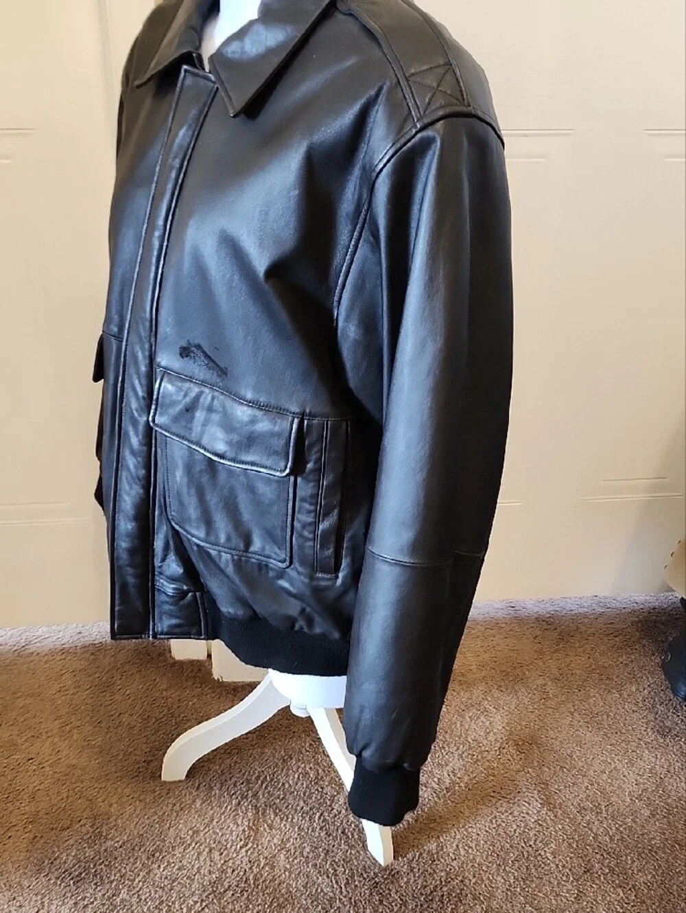 North Crest Men's Black Leather Bomber Jacket SZ XL